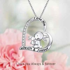 I Love You Always  Forever Bunnies Cuddling Pendant Necklace