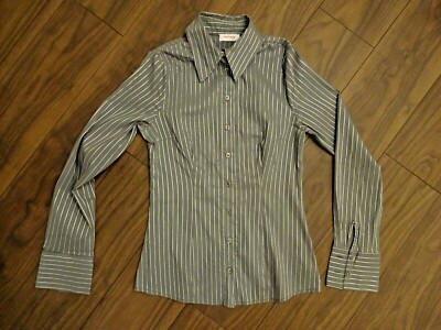 * ORSAY - LADIES SHIRT BLOUSE SHIRT - GREY STRIPED SIZE S 38 VINTAGE - RETRO