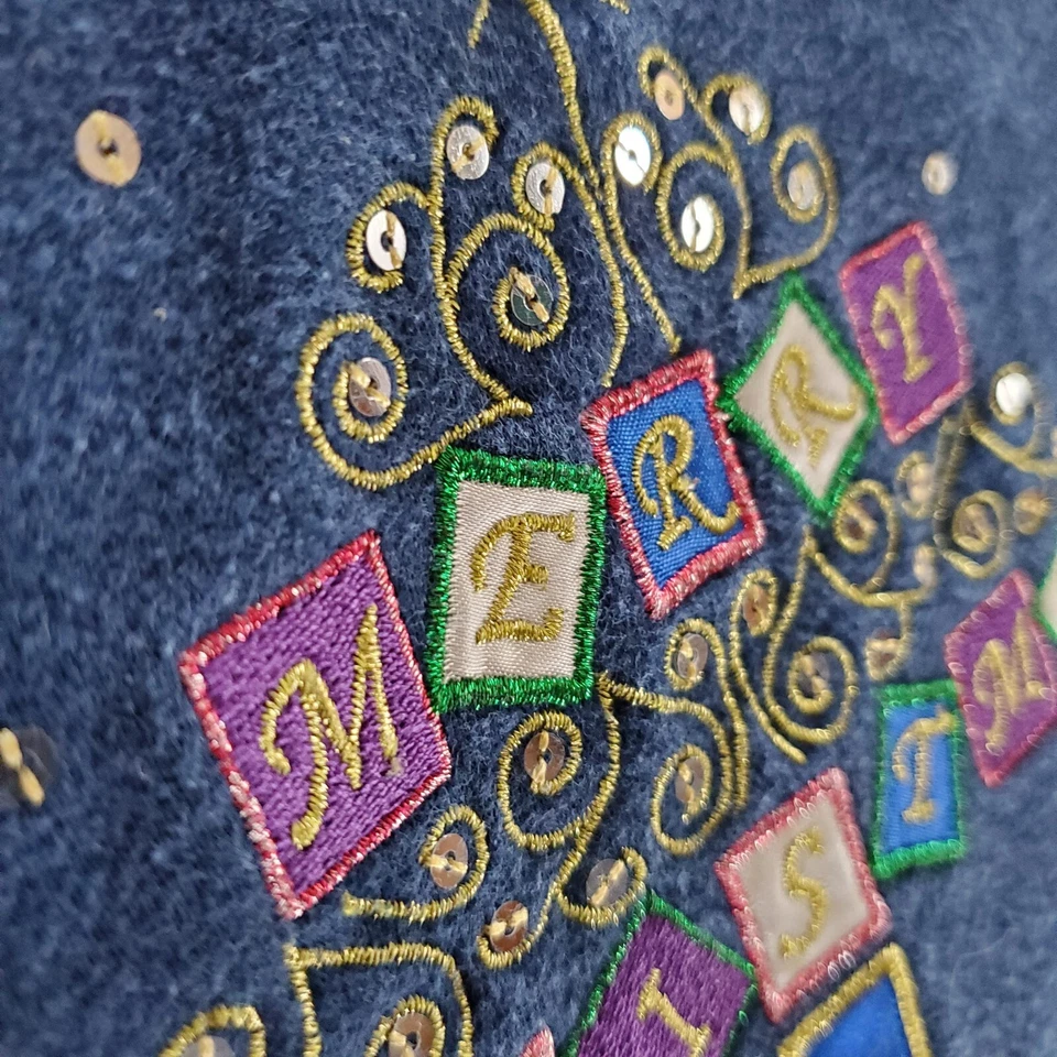 Sudadera Mujer Holiday Editions XL Azul Marino Lentejuelas Bordada Feliz Navidad Foto 4 de 4