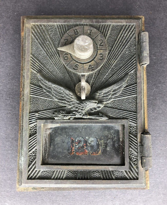 Antique U.S. Post Office Mail Box Door #123 Flying Eagle Brass Combination Lock