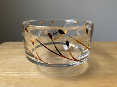 ORREFORS SPRINGTIME 6'' Hand Painted Gold Floral Glass Bowl - Erika Lagerbielke