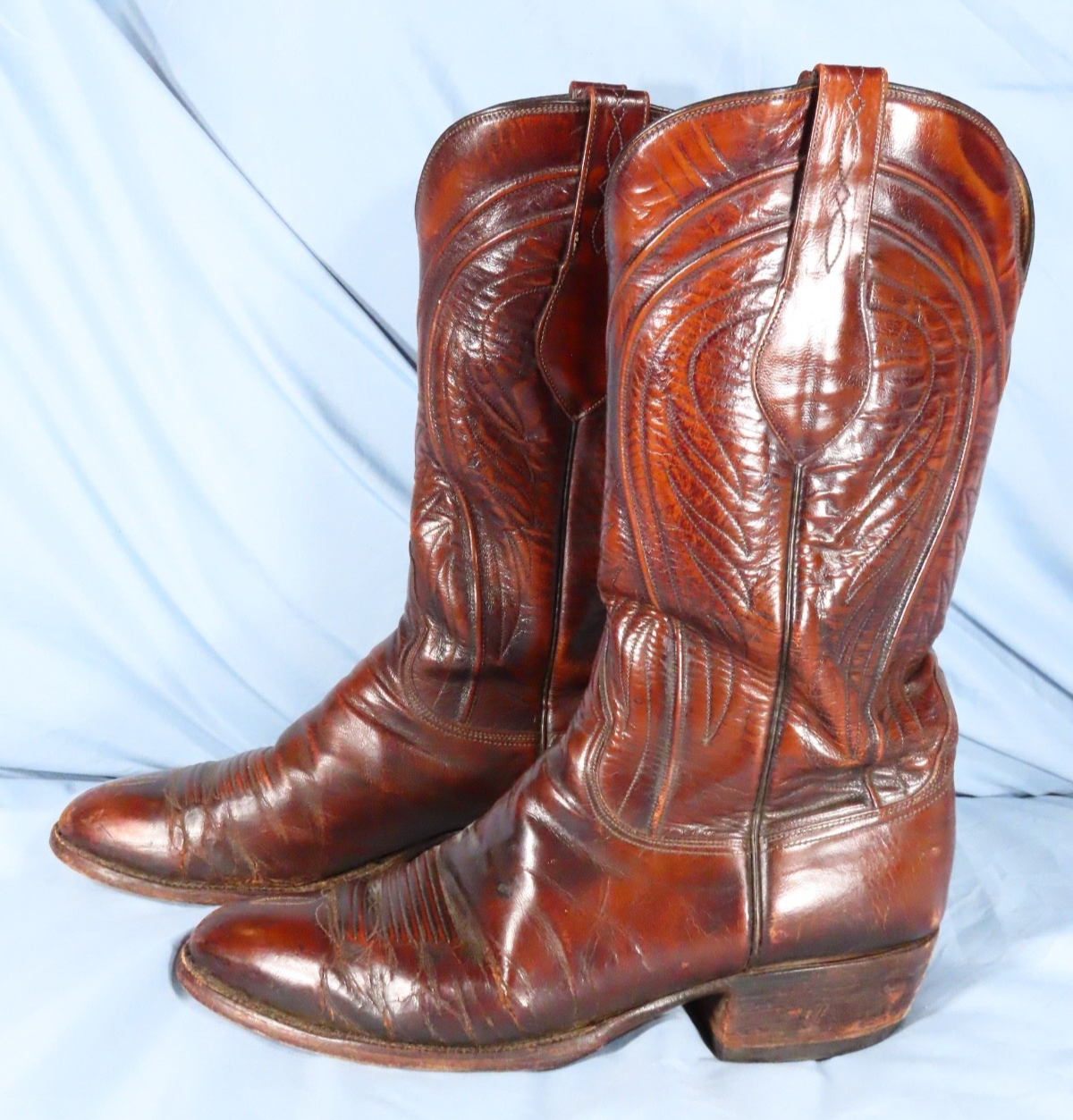 Damaged Vintage Lucchese Reddish Brown Leather Cowboy Boots Size 10D