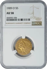 1909-O $5 Gold Indian AU58 NGC 948567-7
