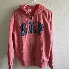 Gap Logo Unisex Zip Hoodie, Reddish/Pink, Blue Logo, Size Medium