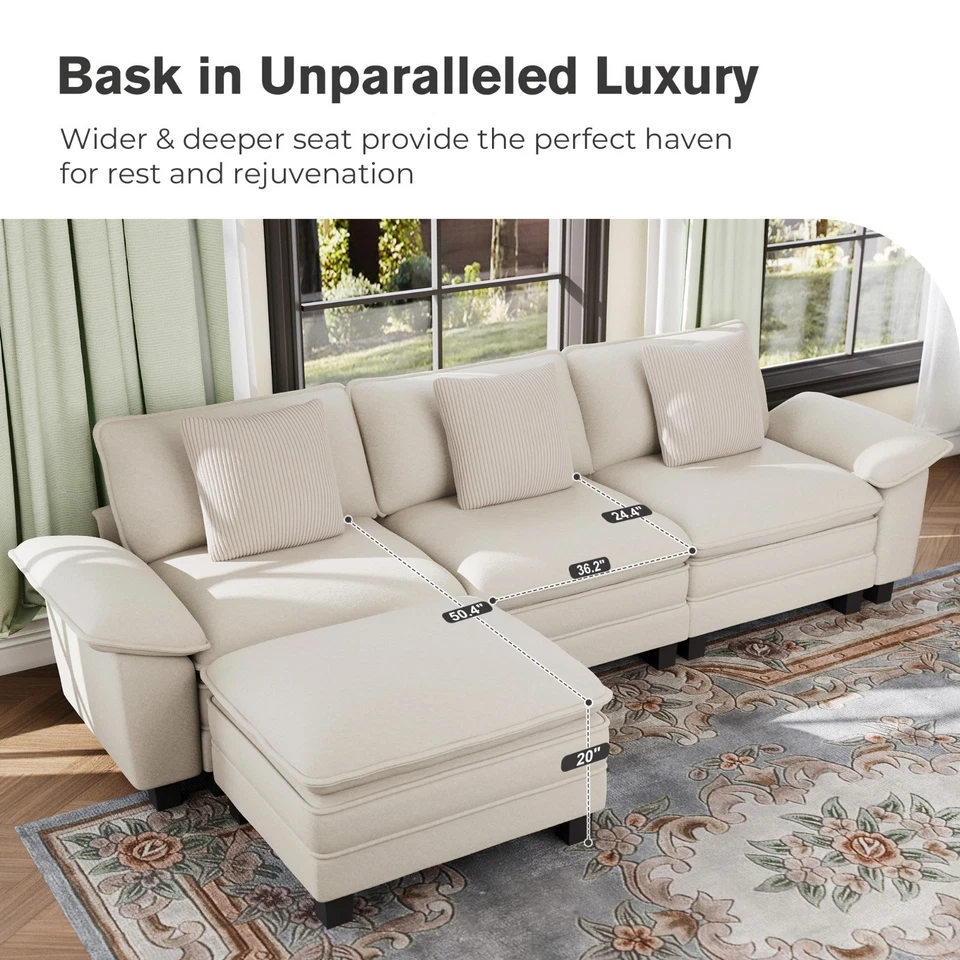 Modular Sectional Sofa Chenille Cloud Couch with Chaise and Cushion 1/4/5/6-Seat - Image 2 of 4