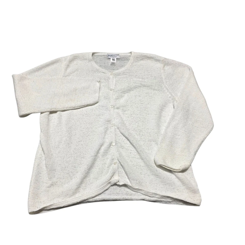Pendleton Cardigan Sweater Knit Button Front Plus Size 2X White *Runs Small* - Image 2 of 4