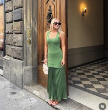 ZARA WOMAN SS25 GREEN PLEATED KNIT COMBINATION DRESS SIZE L 4192/055/500