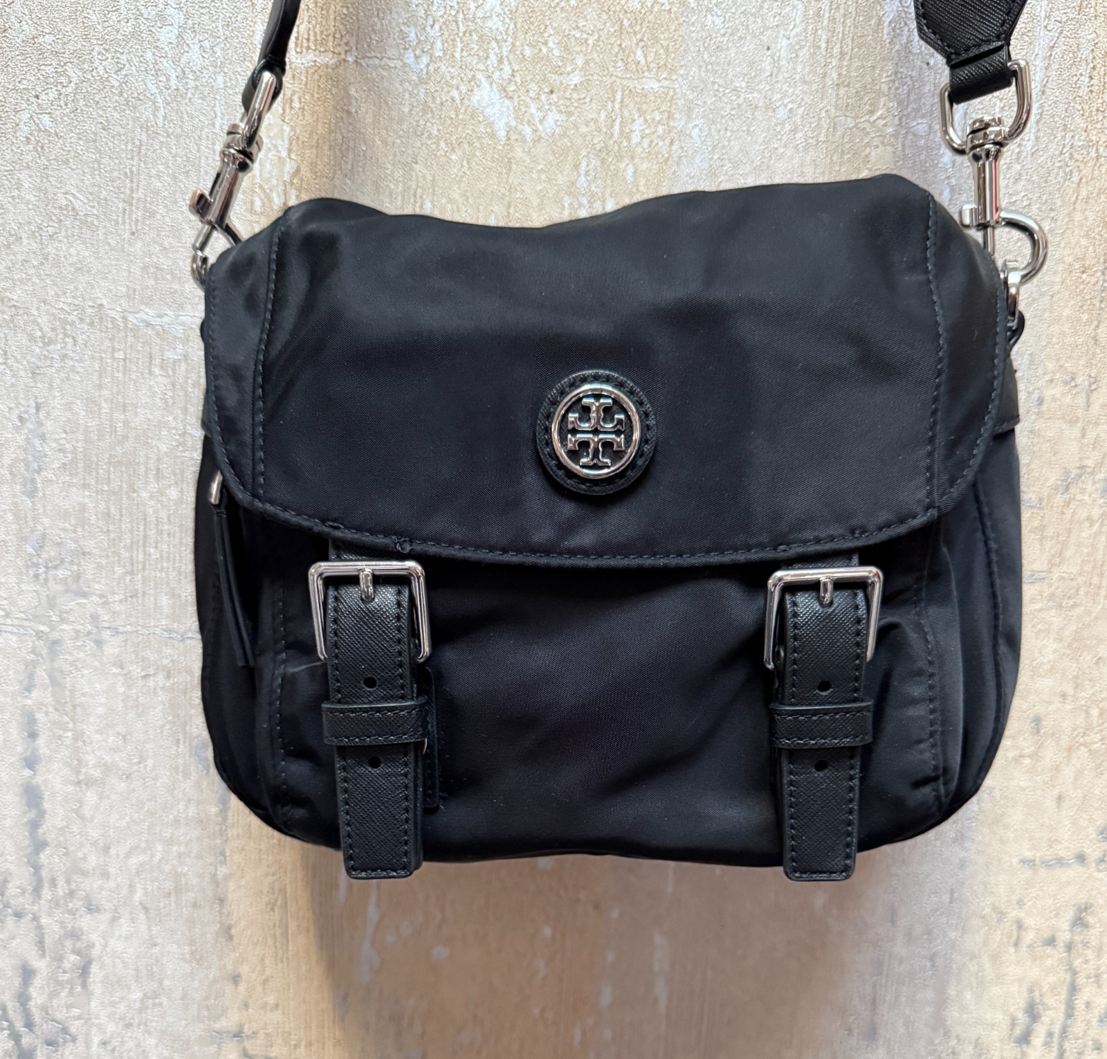 Tory Burch Virginia Nylon Small Messenger Crossbody Bag Black