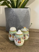 Aynsley Fine Bone China Floral Salt, Pepper Shakers & Mustard pot with Spoon