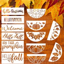 Fall Stencils Painting Wood Pumpkin Leaves Maple Half Round Hello Autumn DIY