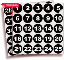 Black Consecutive Number Stickers, 1 to 50, 1.5-inch Vinyl Self Adhesive...