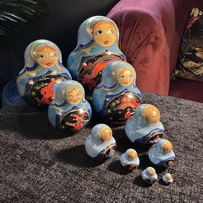 Vintage Matroschka 10 russische verschachtelte Puppen Sergiev Posad handbemalt 24 cm