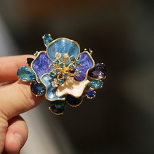New Elegant Blue Peony Flower Zircon Crystal Woman's Brooch Pin Jewelry Gifts