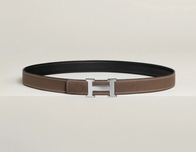 Hermès Mini 'H' Silver Buckle Black And Light Brown Leather Belt