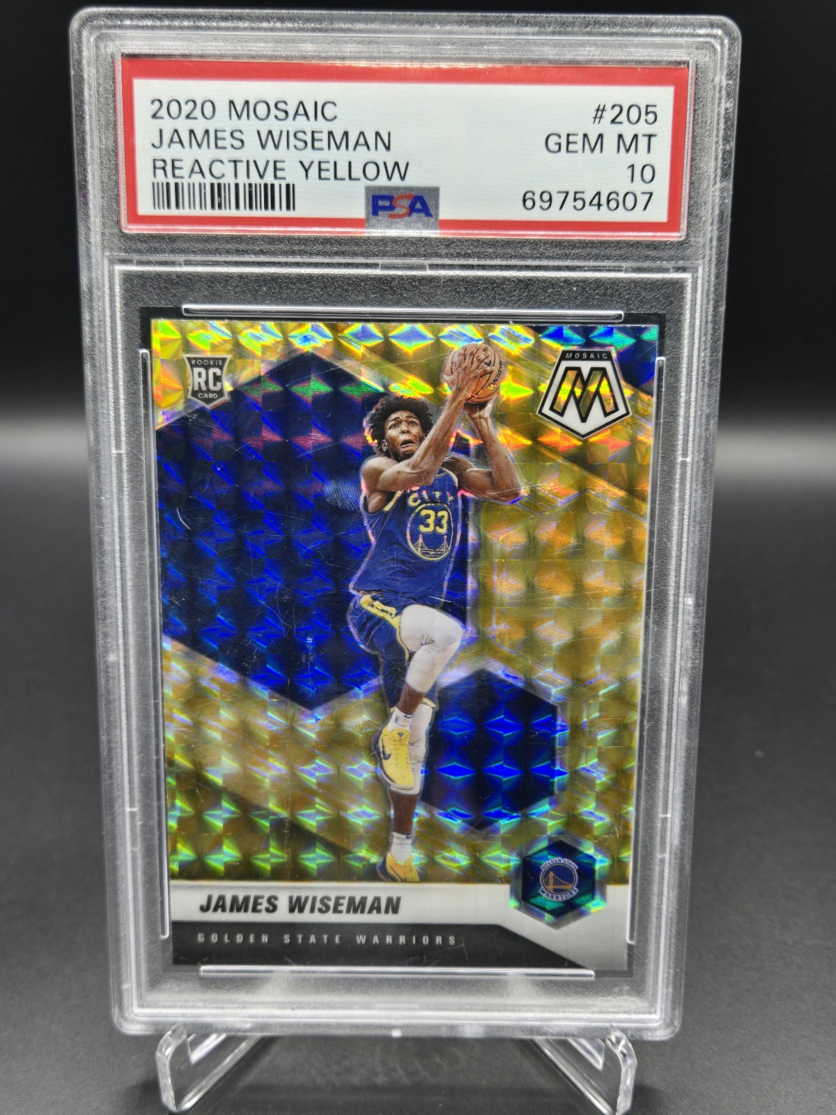 2020 Panini Mosaic #205 James Wiseman Rookie Reactive RC Yellow Prizm PSA Gem 10