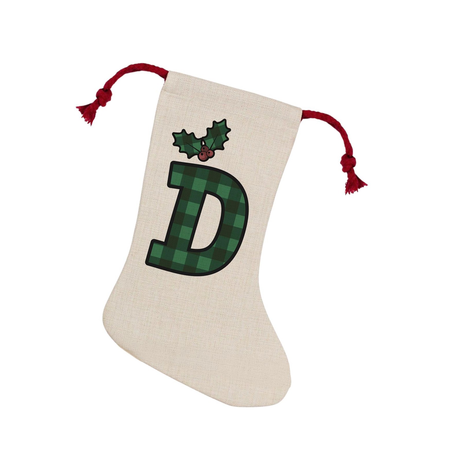 Purely Home Green Tartan Letter D Christmas Stocking - Personalised Xmas Gift