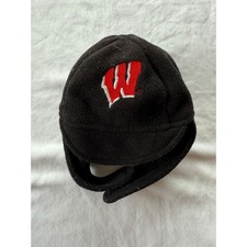 Infant Black Fleece Winter Hat w/ Ear Flaps Feat the Wisconsin Badgers "W" Logo