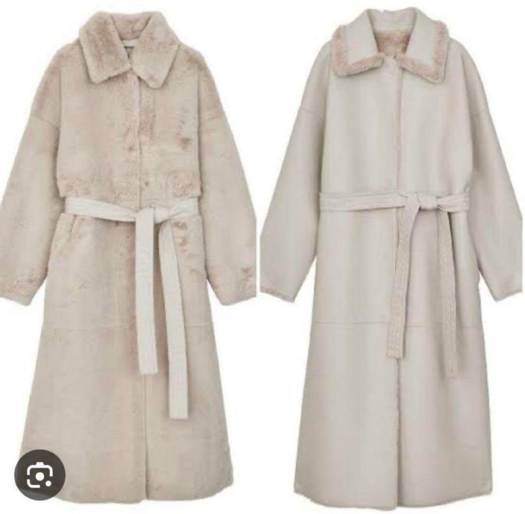 ameri vintage reversible shearling coat (beige) - image 2