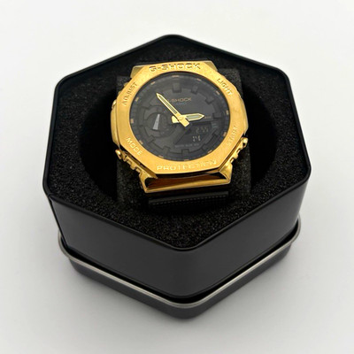 G-SHOCK Octagon Analog-Digital Quartz Watch Gold Case Black Resin Strap Box