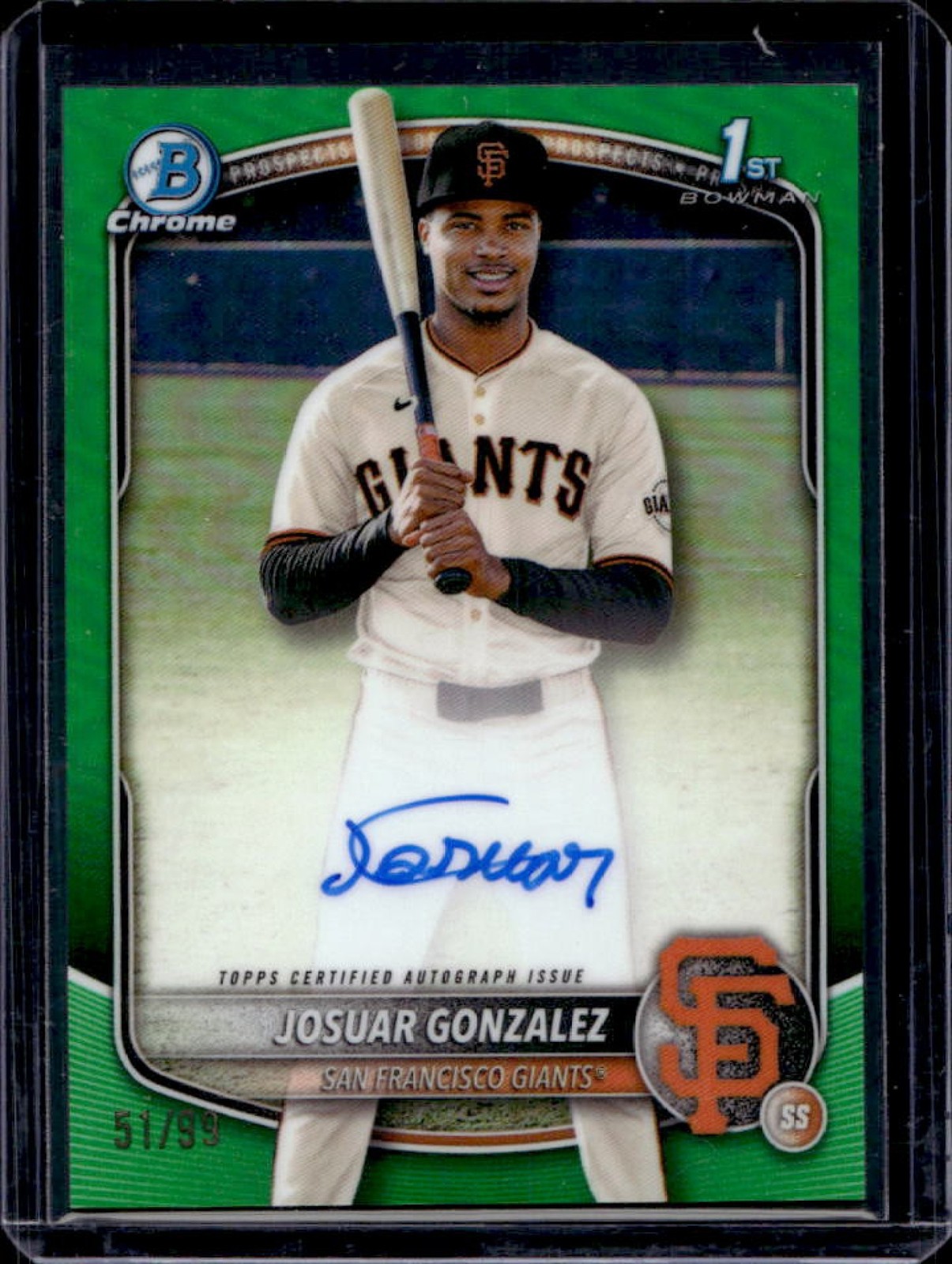 2025 Bowman Chrome Josuar Gonzalez Auto Green Refractor 1st Prospect #51/99