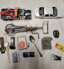 Estate find lot  Hotwheels jewelry Zippo Tow truck mixer firfield spoon watch