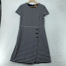 Tory Burch A Line Dress Womens Medium Navy White Striped Short Sleeve Back Zip
