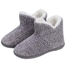 Women Warm Bootie Slippers Fluffy Plush Indoor Outdoor Winter Booty 7-8 Grey