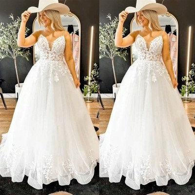 Bohemia Wedding Dresses Spaghetti Straps Lace Applique Sweep Train Bridal Gowns