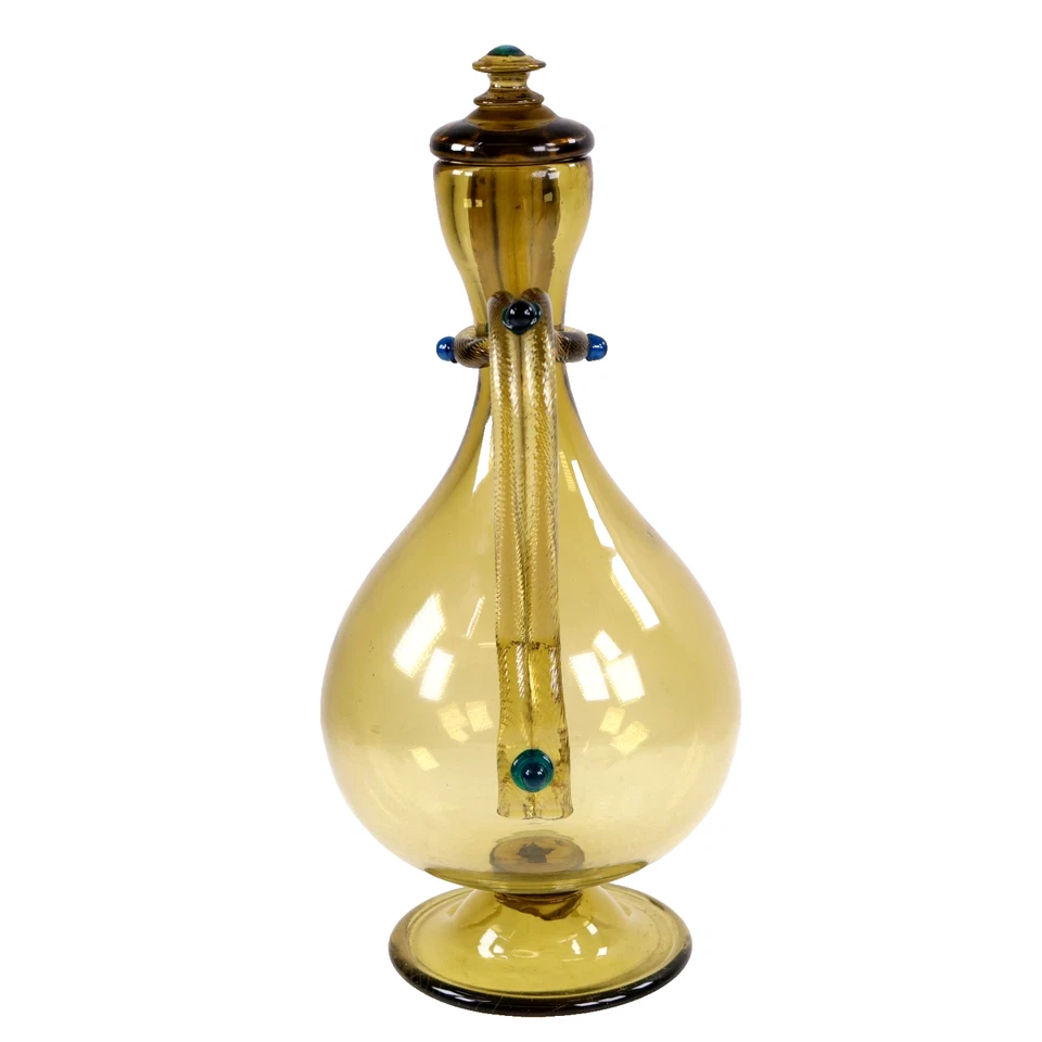 Murano Glass Salviati Decanter Olive Jewelled Ribbed Snake Style h28cm c1890 - Image 4 of 4