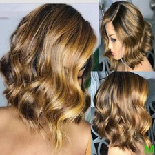Fashion Short Bob Wavy Highlight Blonde 13x4 Lace Front Wigs Human Hair Wigs