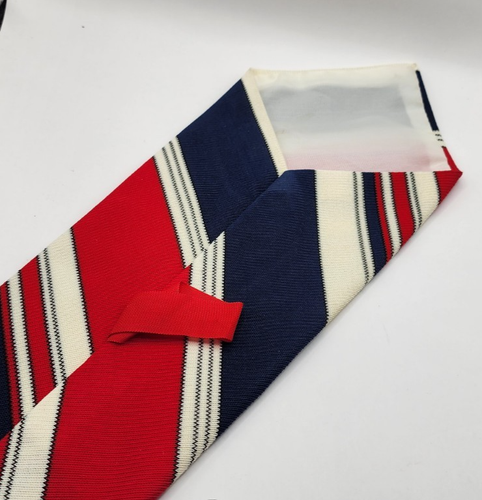 Vintage Polyester diagonal rot weiß blau Krawatte kurz 56" x 4" ungewöhnlich hausgemacht? - Bild 2 von 4