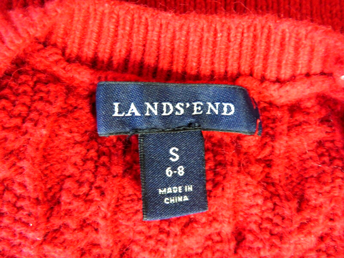 LANDS END SZ S Cotton/Nylon/Wool Red Textured Pretty Knit