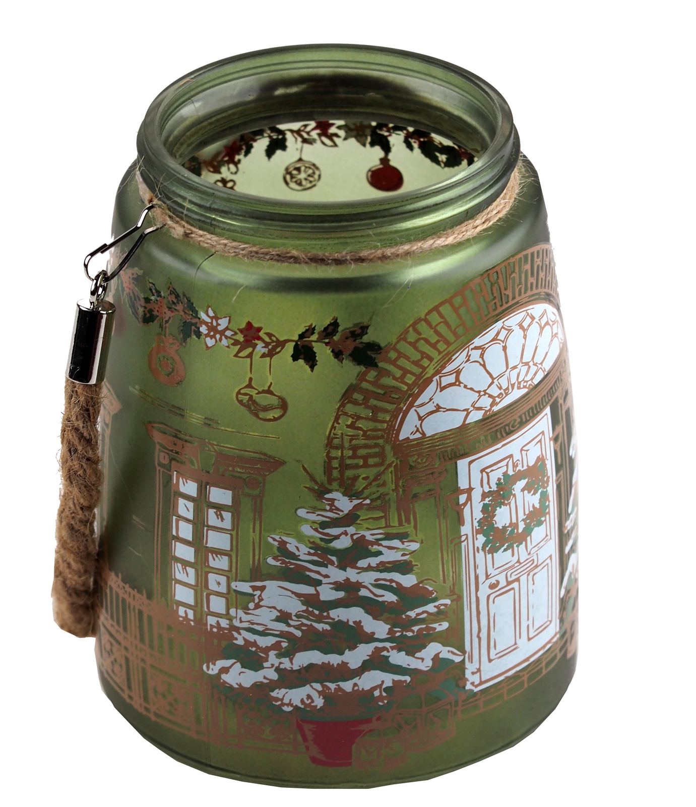 Christmas Large Glass Lantern Candle Holder Ornament  - Green Victorian House