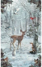 26" X 44" Panel Winter Tales Deer Wildlife Scenic Cotton Fabric Panel D501.88