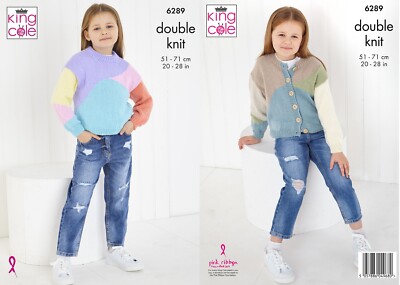 Kinder Strickmuster Doppelstrick DK Mädchen Pullover oder Cardigan King Cole 6289