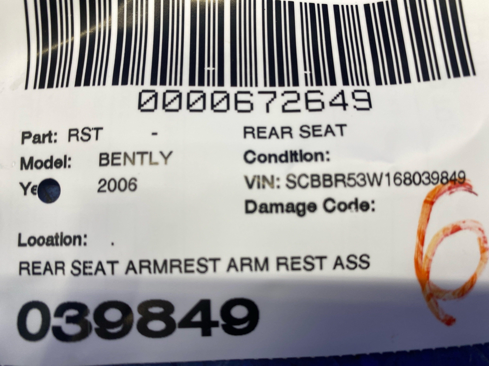 2006-2012 BENTLEY CONTINENTAL FLYING SPUR CENTER CONSOLE ARMREST LID  *INDENTS*