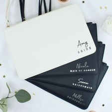 Personalised Bride Bridesmaid Clutch Bag PU Leather Bridal Party Wedding Role