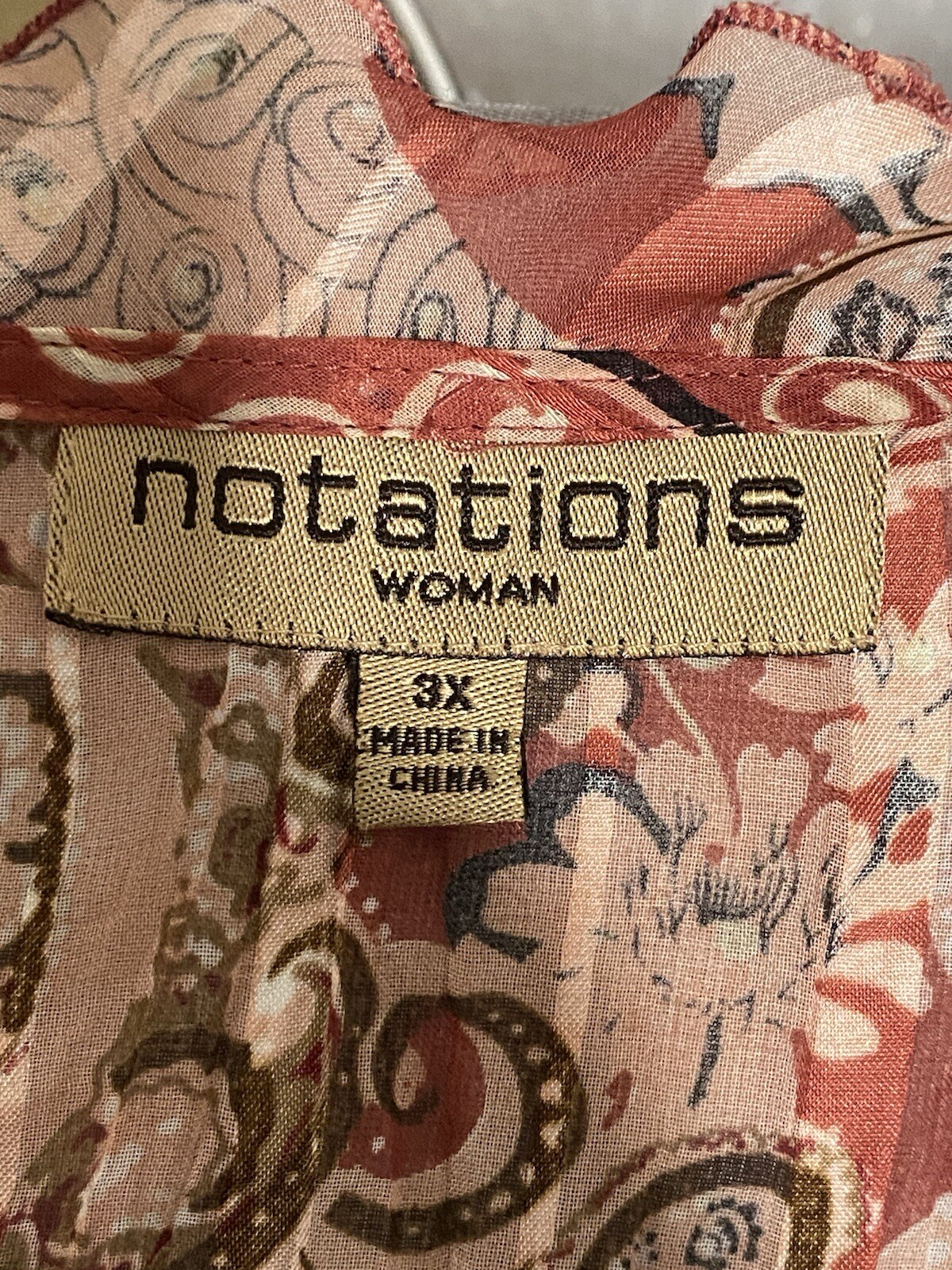 Notations Women’s Blouse short sleeve button ruffle pink light weight sheer 3x