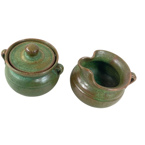 MINI Guernsey Creamer Sugar Art Pottery Frankoma Lot 2 Green Cream Pitcher 2" - Picture 5 of 10