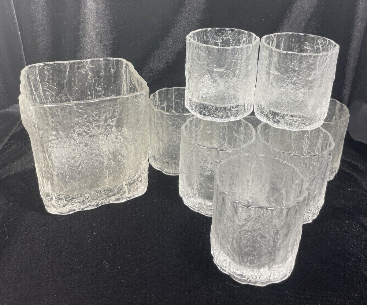 glass-roots グラスルーツ HOYA Vtg Barware Hoya Japan Frostfire Textured Glass Ice Bucket