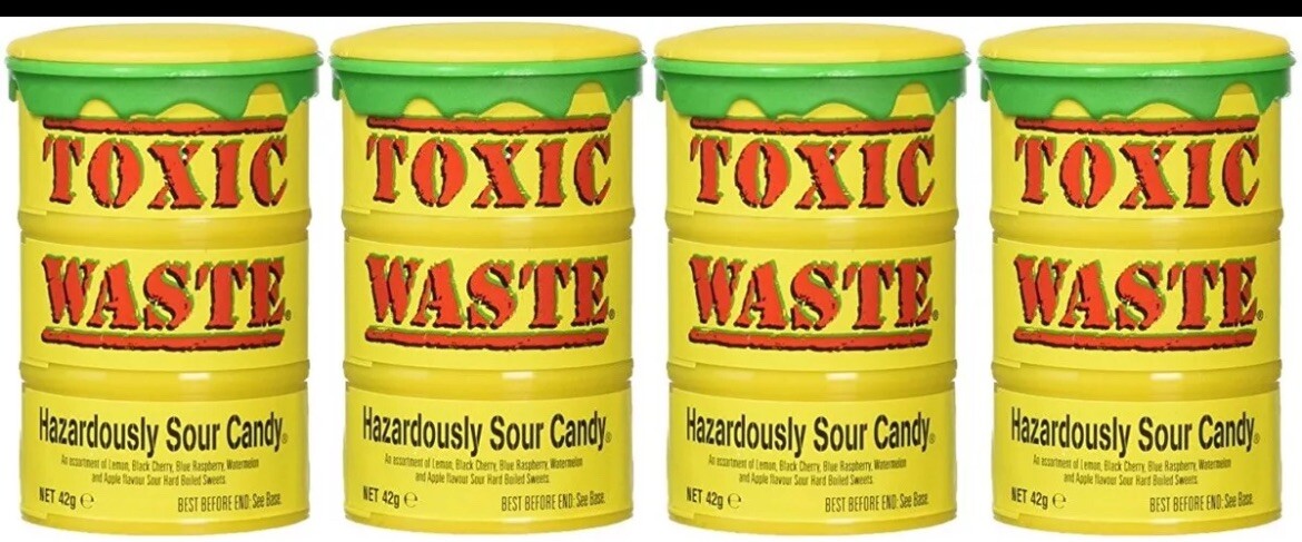 4x Toxic Waste Yellow Drum Candy Hazardously Sour Candy Hard Boiled Sour Sweets