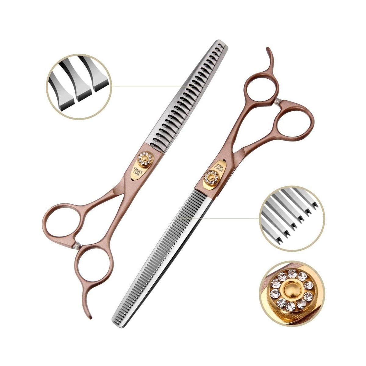 Fenice Peak 7'' Professional Dog Grooming Scissors Set Rose Gold