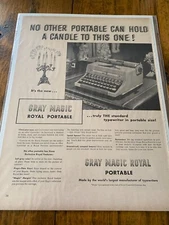 Vintage 1949 Gray Magic Royal Portable Typewriter Can't Hold A Candle ad