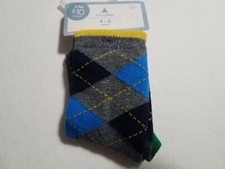 NWT Baby Gap Boy SOCKS 4-5 year,ARGYLE Grey/Blue/Black/Yellow Non-Skid Calf High