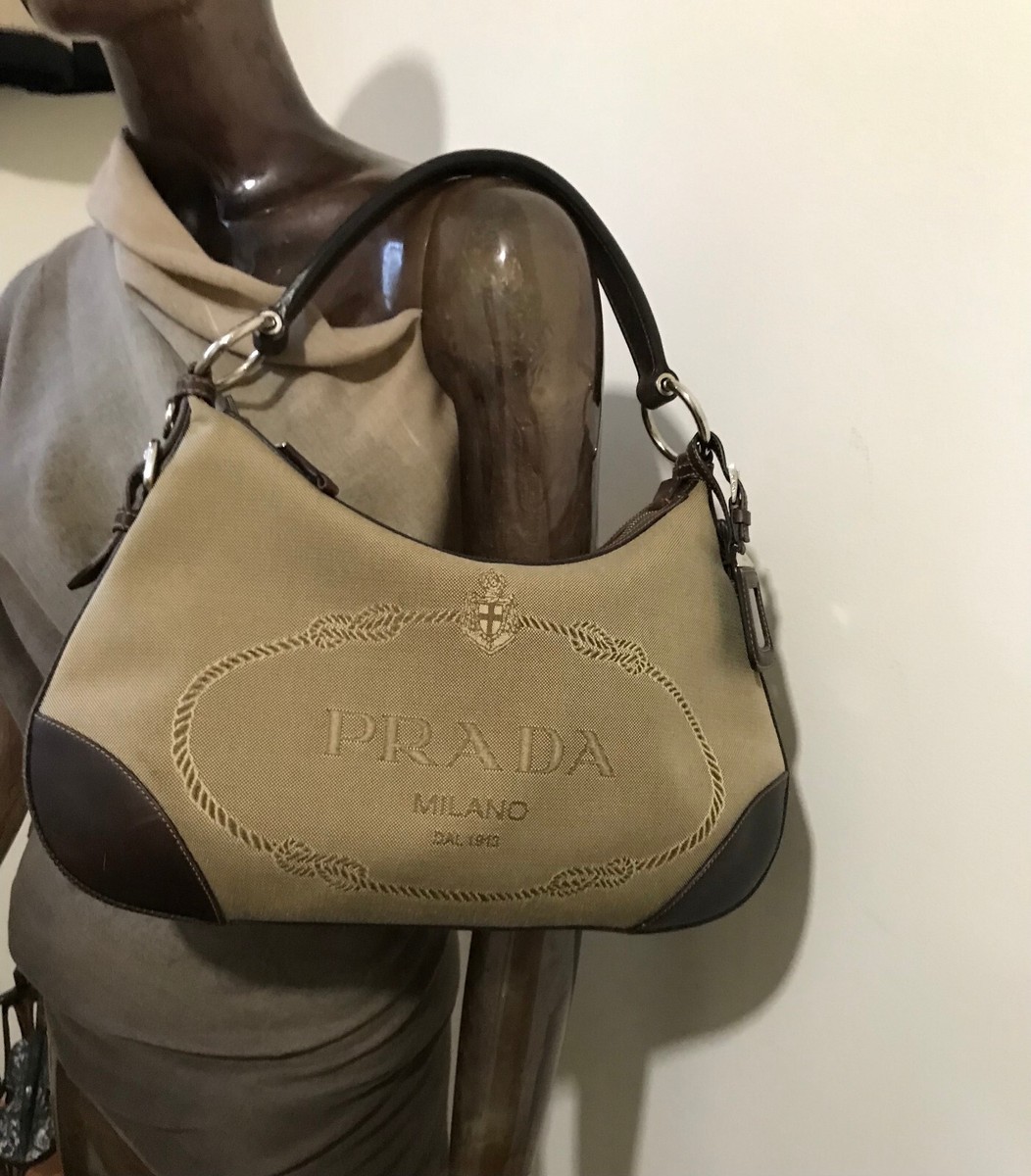 Prada Jacquard Leather/Canvas Shoulder bag with logo | eBay Prada Jacquard Leather/Canvas Shoulder bag with logo | eBay