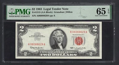 United States-Legal Tender Note 2 Dollars 1963 Fr#1513 (AA Block) UNC Grade 65 - Image 1 of 2