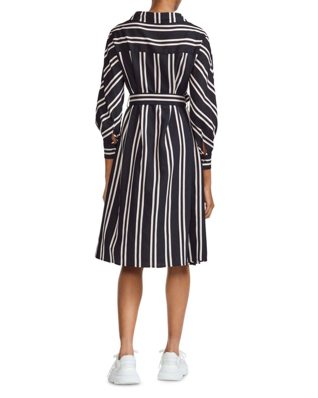 Maje Women's Black Raji Striped Shirt Dress sz 2 - image 2