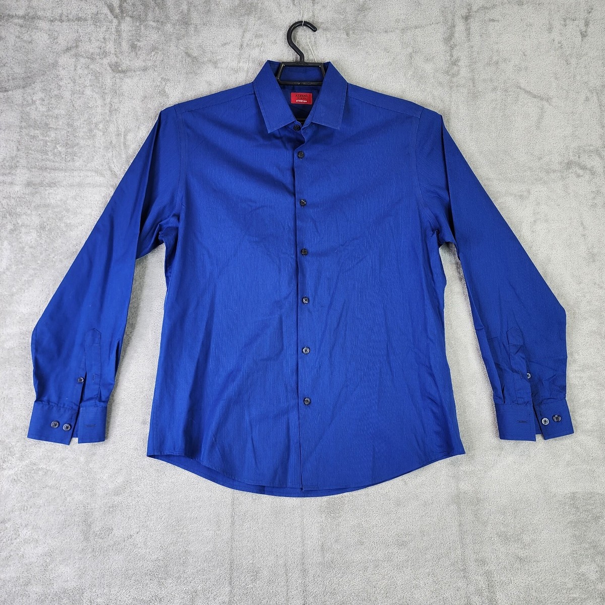 Mens Alfani Dress Shirt Blue Micro Stripe Slim Fit Stretch Long Sleeve Size M Mens Alfani Dress Shirt Blue Micro Stripe Slim Fit Stretch Long Sleeve Size M