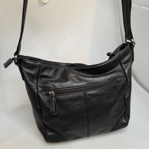 Stone Mountain Black Leather Crossbody Bag Purse 12"x9"x3" Adjustable Strap - Imagen 18 de 24