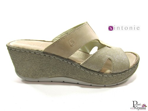 Sandali pantofole da Donna con Zeppa Alta SINTONIE estivi Leggeri in pelle  beige | eBay